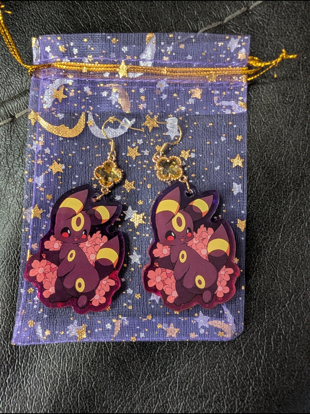 POKEMON Umbreon Women Or Teen Earrings with Pink Floral Accents-Rare